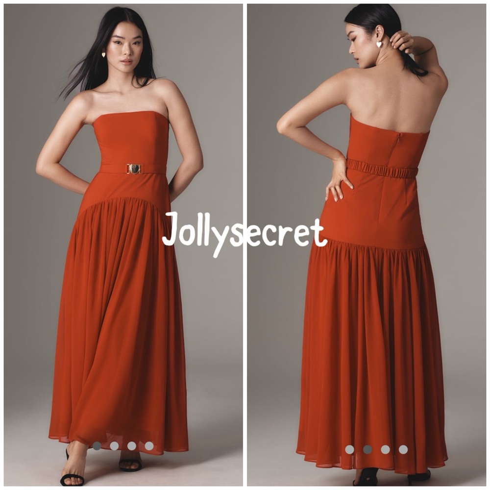 💋Anthropologie Hutch Strapless Red Maxi Dress size 6